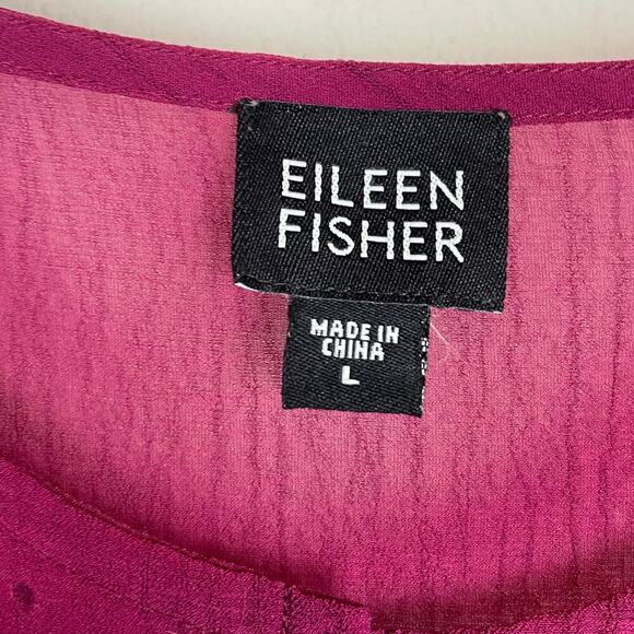 Eileen‎ Fisher Sheer Tunic Button-Up Top L – Berry Pink, Long Sleeve, Layering - Picture 6 of 6